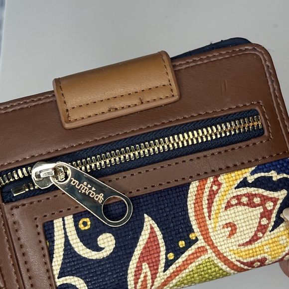 Spartina Elfrida Yacht Club Wallet Natural Linen Leather Brown Pineapple - Picture 6 of 7